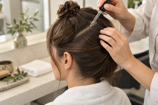 Applicazione professionale di un trattamento pre-shampoo sulla cute