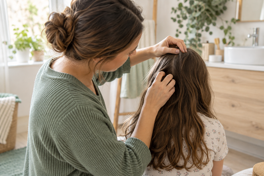 Controllo delicato dei capelli di una bambina a casa